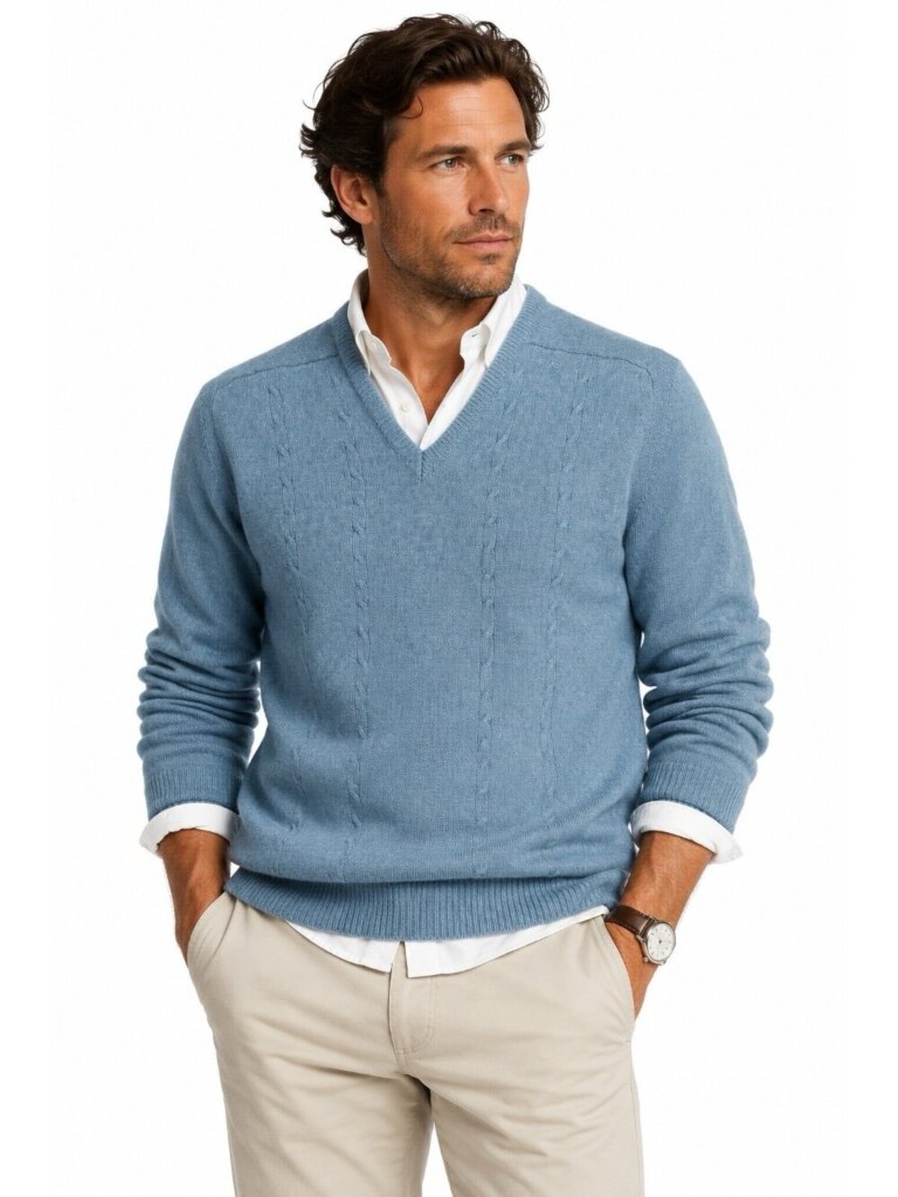 VINTAGE 70s LORD JEFF lambswool sweater LARGE blue grandpa quiet luxury preppy